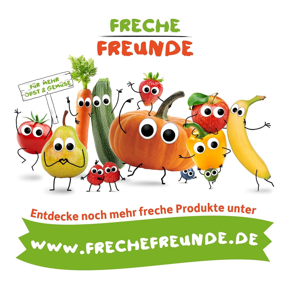 FRECHE FREUNDE Jeleuri organice cu fructe, măr, zmeură și acadele de orez, gustare dulce-fructată pentru copii, fără gluten, vegană, pachet de 20 (20 x 30g)