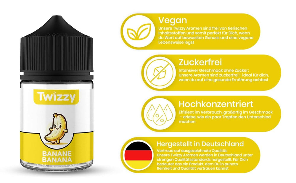Twizzy Bananen-Lebensmittelgeschmack – 60 ml – Intensiver Geschmack – Ideal zum Backen. Aromen Naty Shop