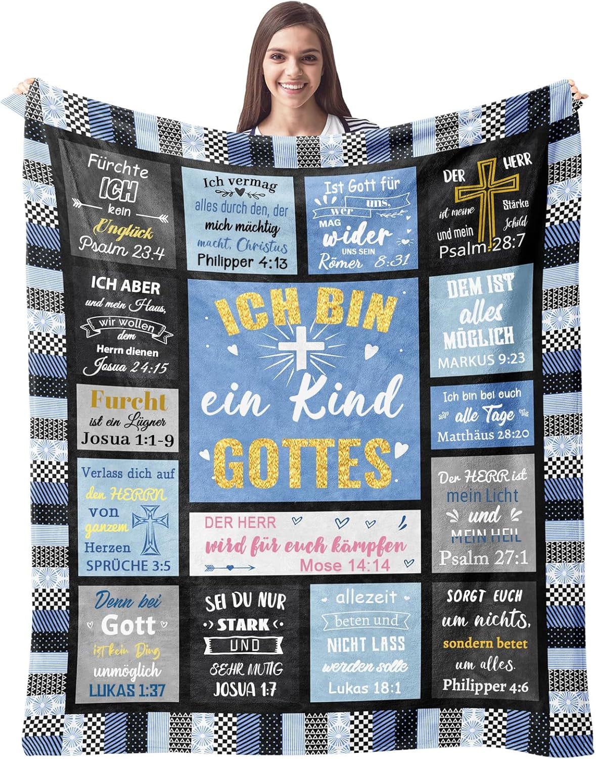 ZQYMM Christliche Geschenke für Frauen und Männer, Tauf-/Konfirmationsgeschenke für Mädchen/Jungen, inspirierende/religiöse, katholische spirituelle Geschenke, Geburtstagsgeschenke für Christen. ZQYMM Betten und Decken, blau, 150 x 200 cm
