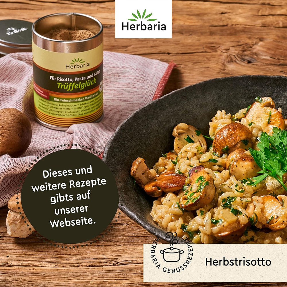 Herbaria Trüffelglück bio 110g M-Dose - fertiges Bio-Pilz- & Trüffelgewürz für intensiv-köstliche Gerichte - mit erlesenen Zutaten - in nachhaltiger Aromaschutz-Dose