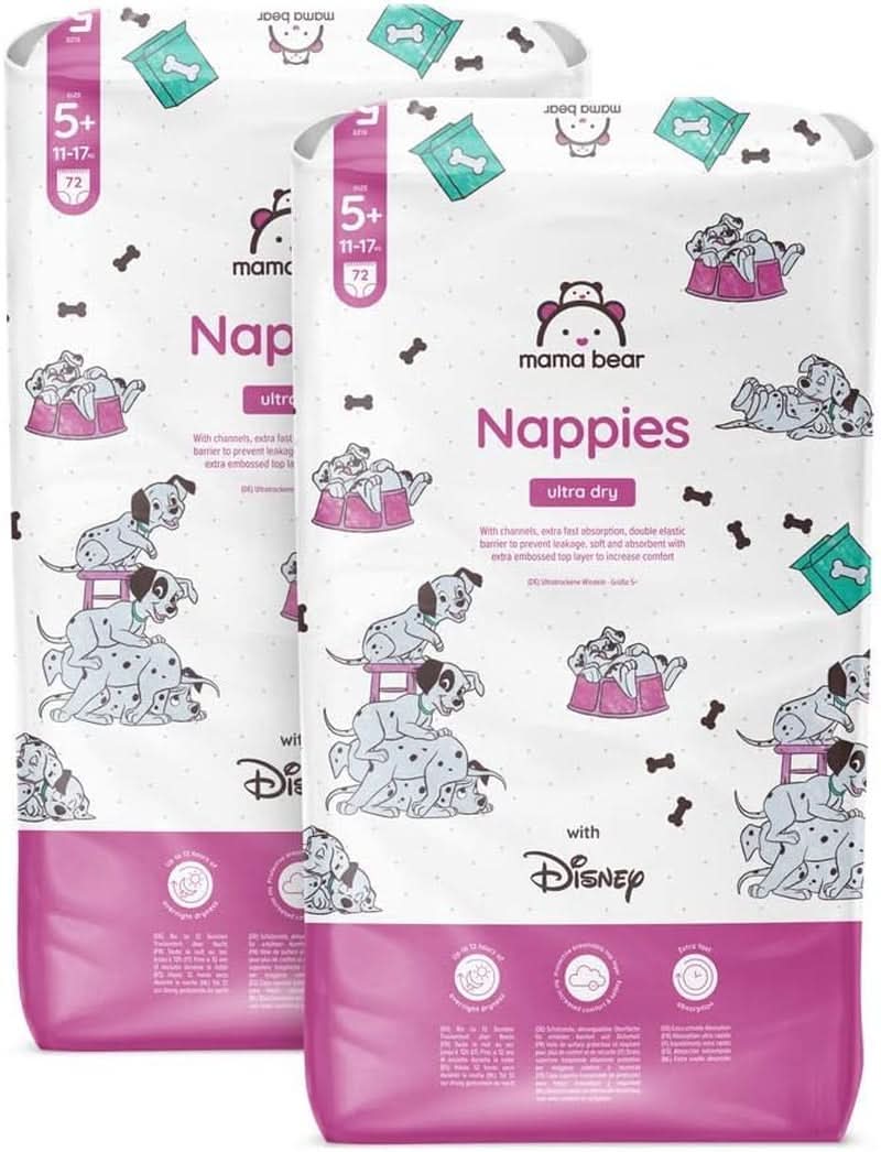 Mama Bear Disney Ultra Dry Windeln, Größe 4 (8–14 kg), Weiß, 84 Stück (1 Packung), Naty Shop Größe 5+ (11–17 kg), Monatspackung