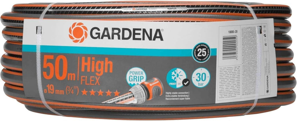 Furtun de grădină Gardena Clorură de polivinil (PVC), Comfort HighFLEX 19 mm (3/4 inch), 50 m: Furtun de grădină cu profil Power-Grip, presiune de spargere de 30 bar, foarte flexibil, stabil dimensional, rezistent la UV, ambalat (18085-20)