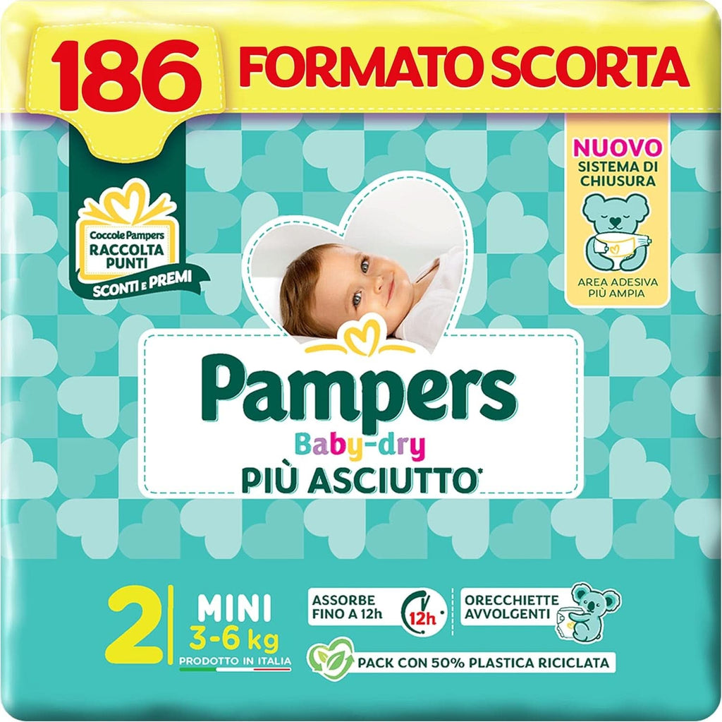 Pampers Baby Dry Mini, 186 scutece, mărimea 2 (3-6 kg) Mama si Copilul Naty Shop Marimea 2, 186 bucati