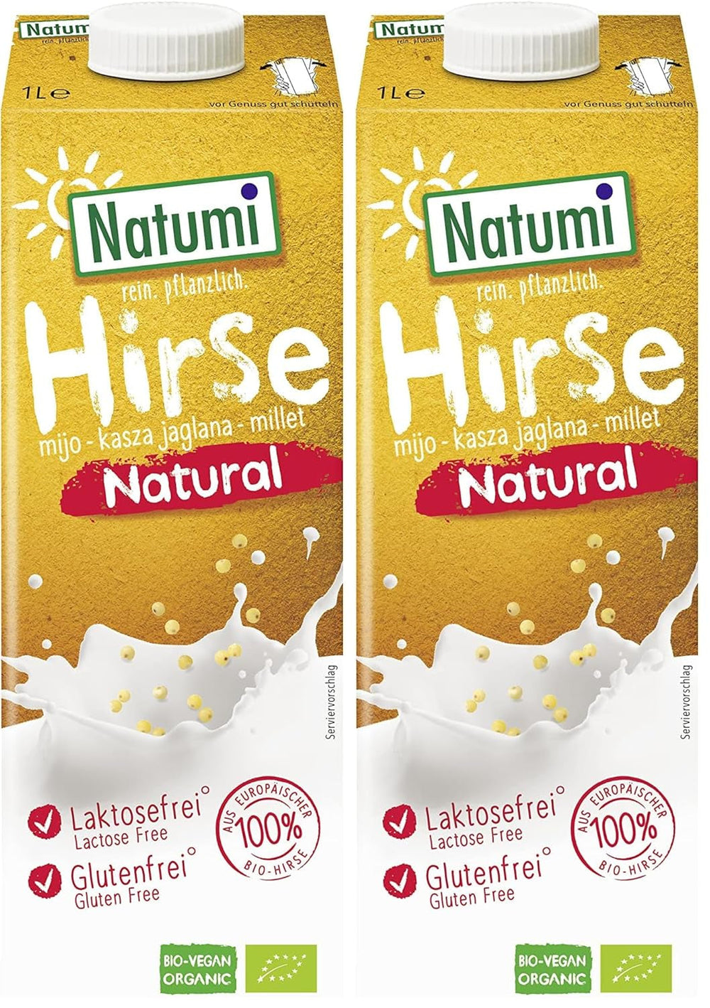 Natumi Bio Hirsedrink Natur, 6 x 1L - Laktosefrei, Vegan, Bio, Glutenfrei, Milchfreie, Milchfreie Alternative