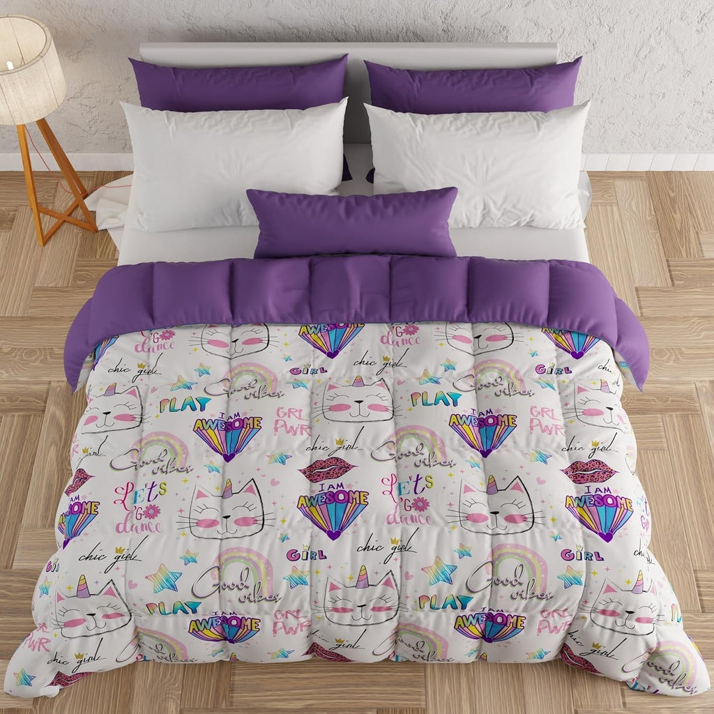 PETTI Artigiani Italiani - Cuvertură de iarnă, Cuvertură de iarnă, Doubleface, Monocolor și imprimare digitală, 100% microfibră hipoalergenică, Made in Italy Plapumi si pilote Naty Shop