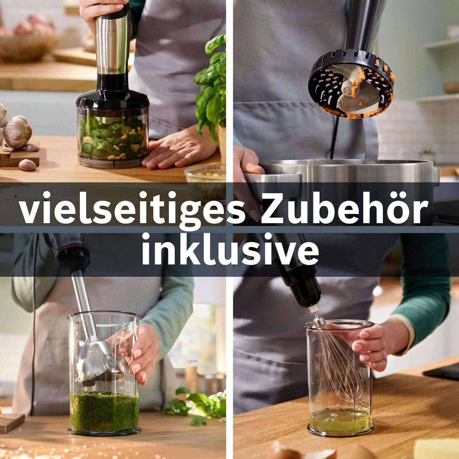 Bosch Stabmixer Ergomaster Serie 6 MSM6M623, 10 Jahre Motorgarantie, Edelstahl-Klingen, Verschleiãÿfreie Keramik-Kupplung, Luftkühlung, Zerkleinerer, Kartoffelstampfer, Schneebesen, 1000 W, Edelstahl Bucatarie Naty Shop