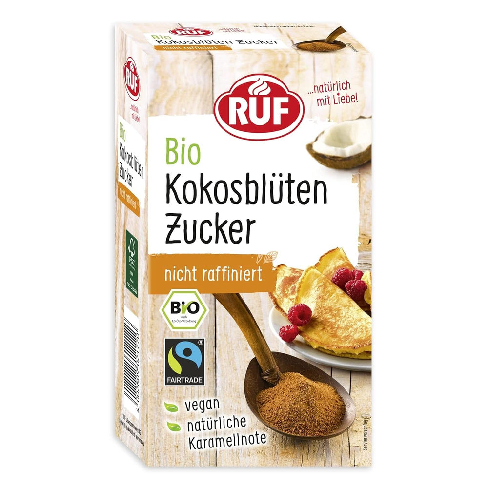 RUF Bio-Kokosblütenzucker, natürlicher Süßstoff, Karamellgeschmack, 250 Gramm Süßstoffe Naty Shop 250 Gramm Kokosblütenzucker