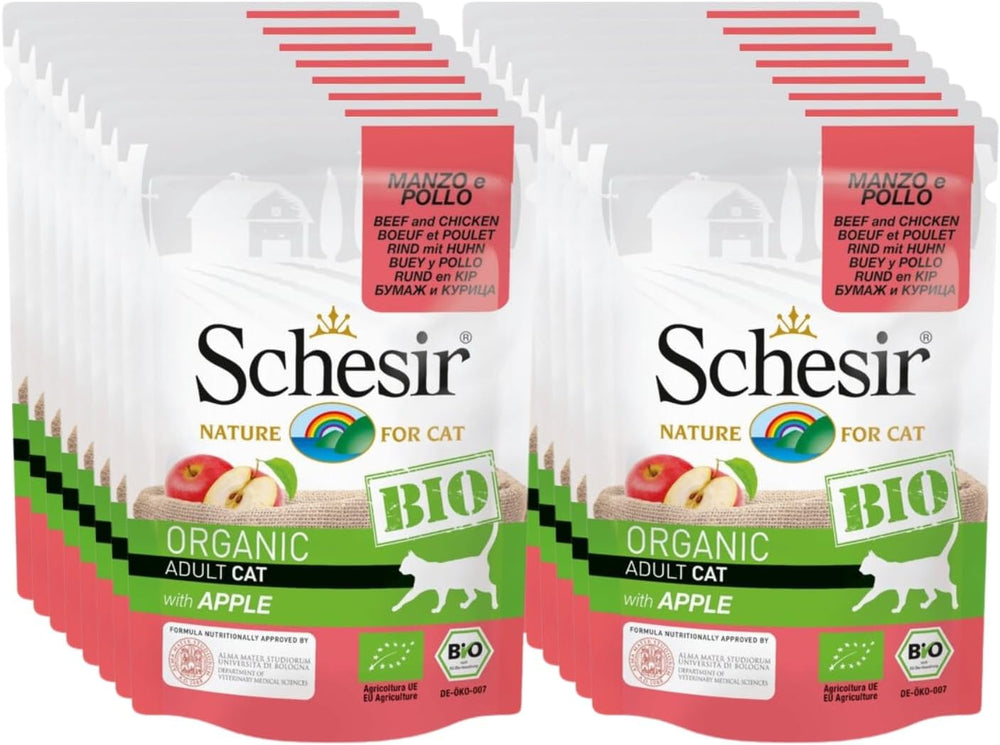 Cat Bio Adult Vită și Pui cu Măr, Hrană Umedă pentru Pisici, 16 Pliculețe x 85g