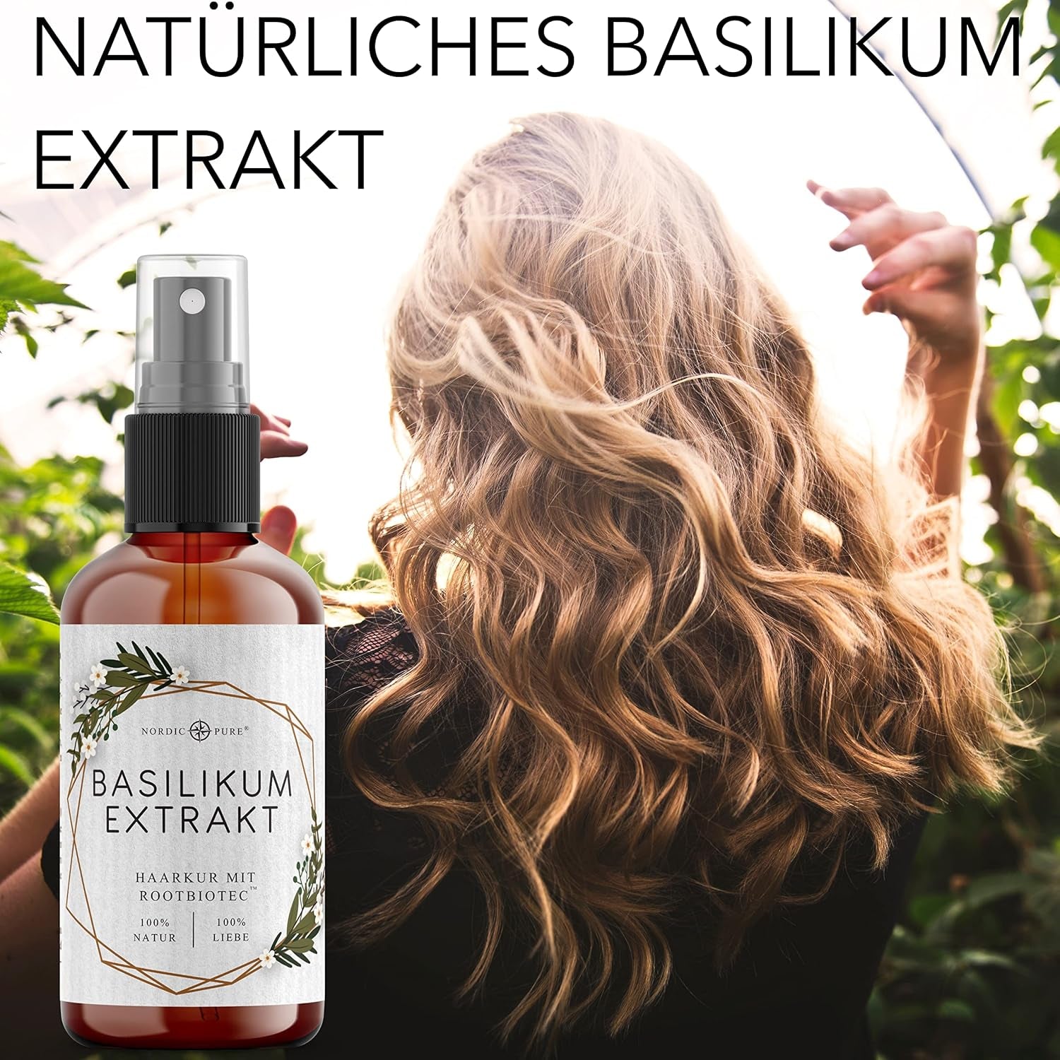 Tratament pentru păr cu extract de busuioc de la Nordic Pure | Pentru îngrijirea părului subțire, uscat și fragil | Poate preveni căderea părului | 100ml Ingrijirea parului Naty Shop