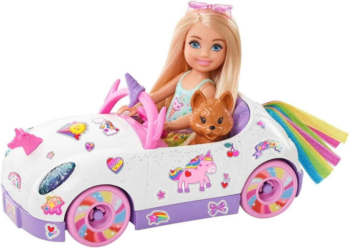 Barbie Chelsea Serie, Chelsea mit braunen Haaren, Roller, Skateboard, Skaterrampe, Hund, Zubehör, 1x Chelsea Puppe, Geschenk für Kinder, Spielzeug ab 3 Jahre,HJY35