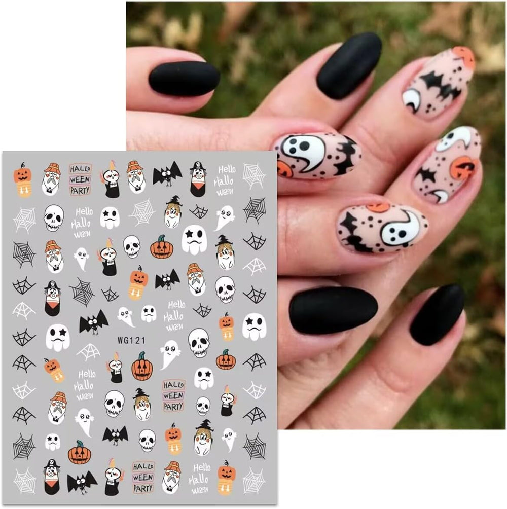 8 Blatt Nagelsticker Halloween Nagelaufkleber Selbstklebend Niedliches Kürbis-Schädel-Spinnennetz Niedlichen Kinder Geist Nail Art Sticker Dekoration Nageldesign Zubehör
