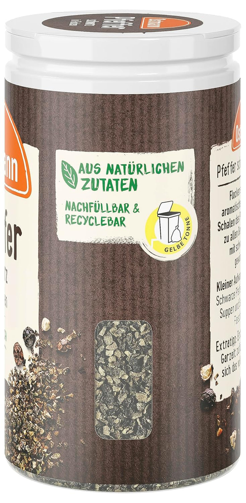 Ostmann Gewürze - Schwarze Pfefferflocken | Grober Pfeffer für intensiv-schwarfen Geschmack | Mit praktischem Streuaufsatz | 25 g in der Streudose