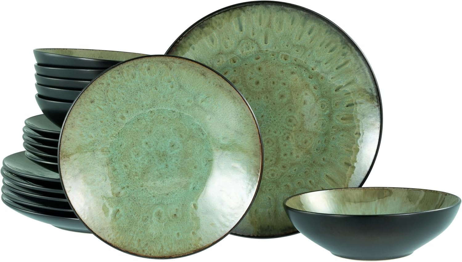 Creatable, 23630, CAPRI-Serie – Reaktive Emaille, Geschirrset 16-teilig Geschirrsets Naty Shop Green Tellerset 18-tlg.