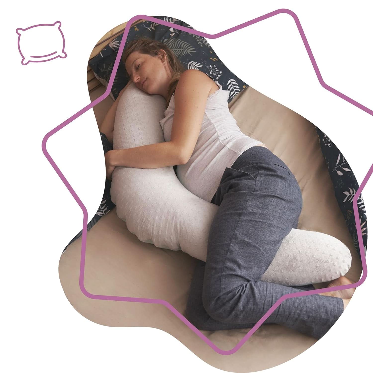 Badabulle Pernă de alăptare și pernă de sarcină pufoasă, 150 cm, include husă, formă ergonomică Accesorii Hrana si Alaptare Bebe Naty Shop