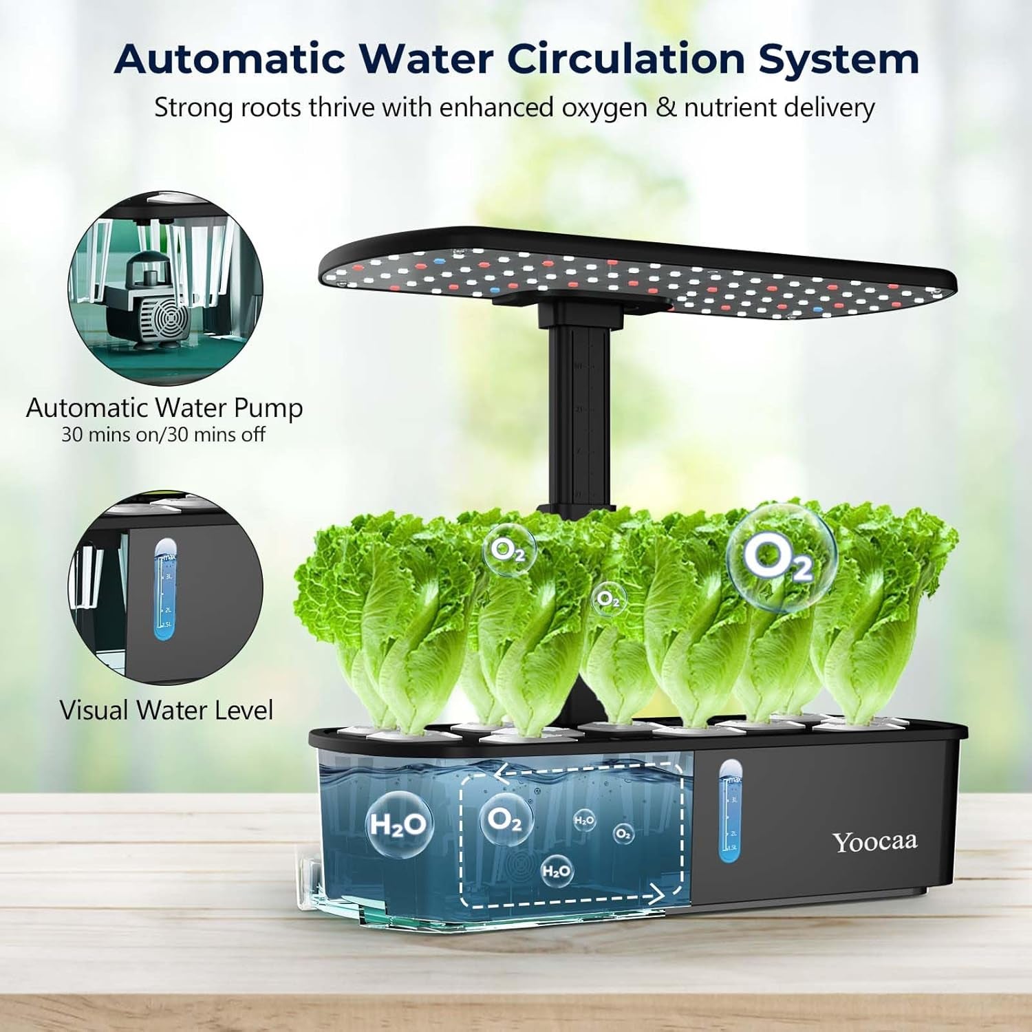 Sistem de creștere hidroponică pentru 12 plante, grădină de plante aromatice de interior cu cronometru automat, pompă, kit inteligent de creștere a grădinii reglabil pe înălțime (semințele nu sunt incluse)