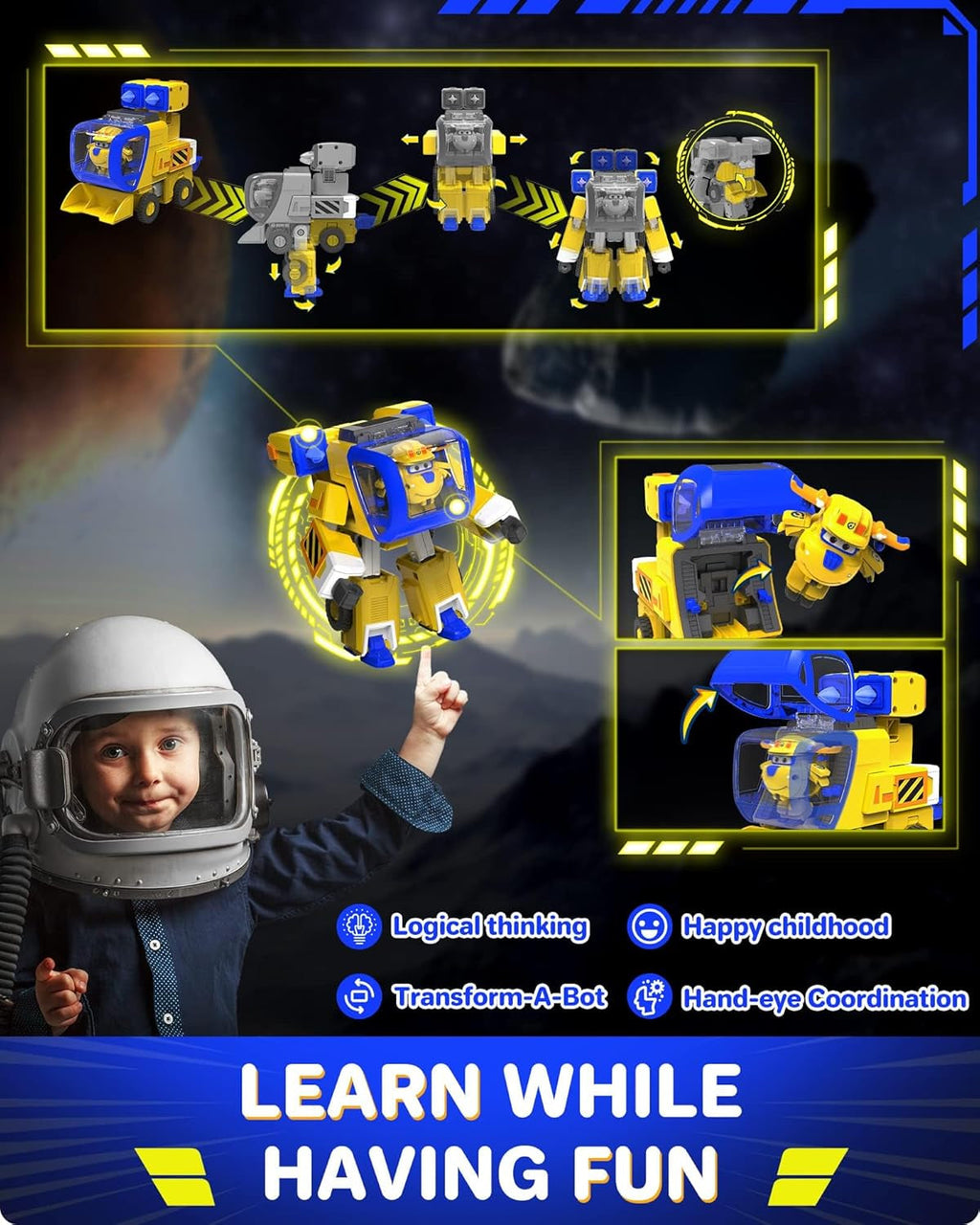 Super Wings EU750322 - Transforming New Robot Suit Donnie, Aprox. 23 cm figurină mare pentru copii, avion de jucărie transformabil și figurină robot, galben Action figures Naty Shop