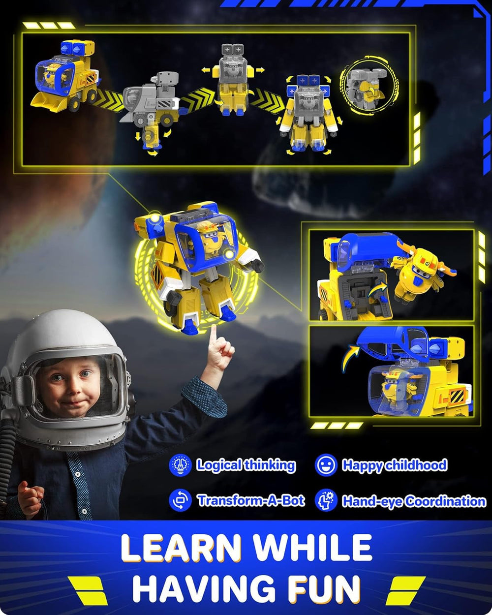 Super Wings EU750322 – Transformierender neuer Roboteranzug Donnie, ca. 23 cm große Actionfigur für Kinder, verwandelbares Spielzeugflugzeug und Roboter-Actionfigur, gelbe Actionfiguren, Naty Shop