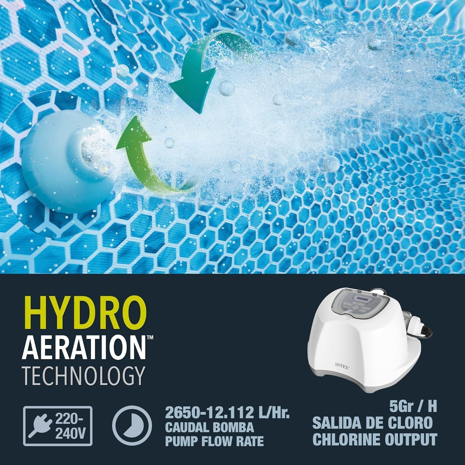 Intex 26668 – Sistem de filtrare cu apă sărată Krystal Clear, pentru pompă de filtrare 2650-12112 L/h, pentru piscine mici de până la 26500 L, plastic, alb