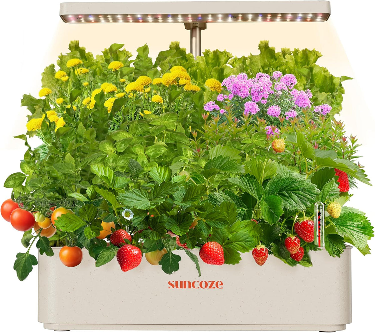 Kit sistem de creștere hidroponică cu 12 capsule, lampă LED de 24W pentru grădină de interior, rezervor de apă de 4L cu pompă silențioasă, jardinieră cu înălțime reglabilă pentru plante aromatice, kit de grădinărit de interior, cadouri de grădinărit, bej