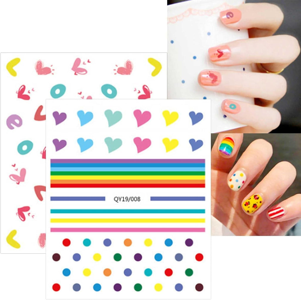JMEOWIO Süße Nagelsticker Für Kinder 14 Blatt Nail Art Sticker Selbstklebend Nagelaufkleber Regenbogen Blumen Frucht Dekoration Nageldesign Zubehör