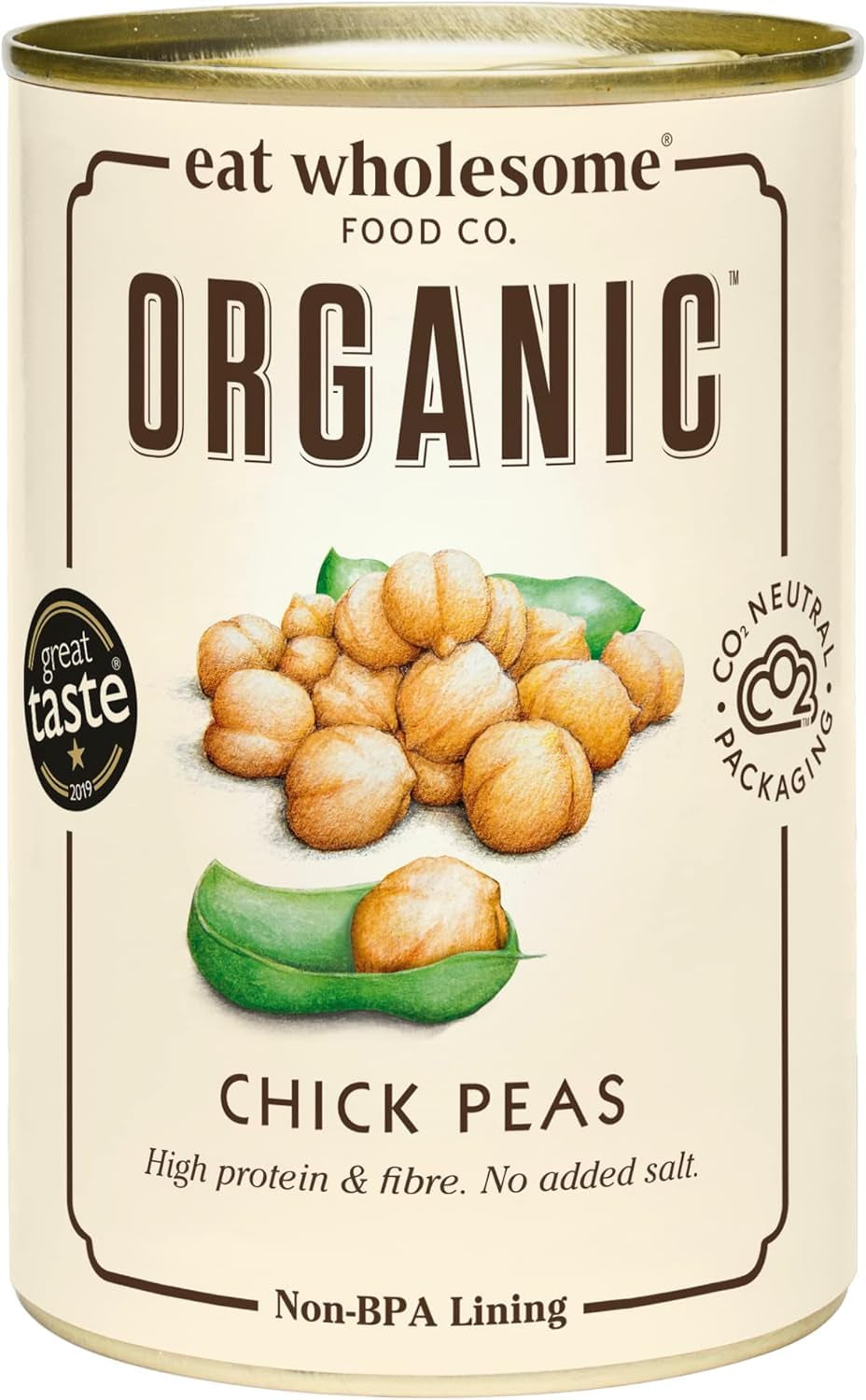 Năut organic Eat Wholesome, 400g (pachet de 12) - Gătit în apă, fără sare adăugată, 100% natural, sursă de proteine, vegan, căptușeală fără BPA și ambalaj neutru din punct de vedere al emisiilor de CO2