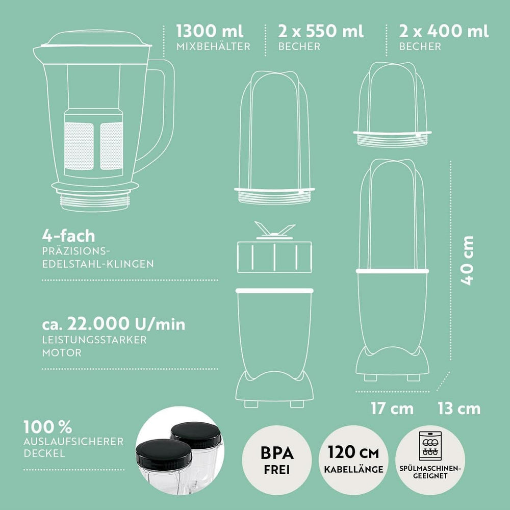 Gourmetmaxx Mr Magic Blender, Smoothie Maker mit XXL Naty Shop Zubehörpaket