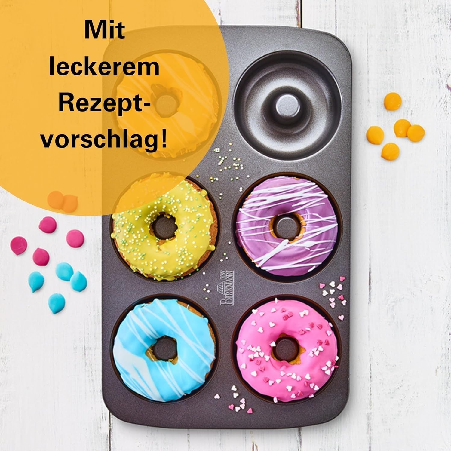 Birkmann, Easy Baking, Donutblech, Backform Für 6 Donuts, Mit Hochwertiger Antihaftbeschichtung, Ø 9 Cm, Mit Rezept, 881631 Matrite si tavi pentru copt Naty Shop