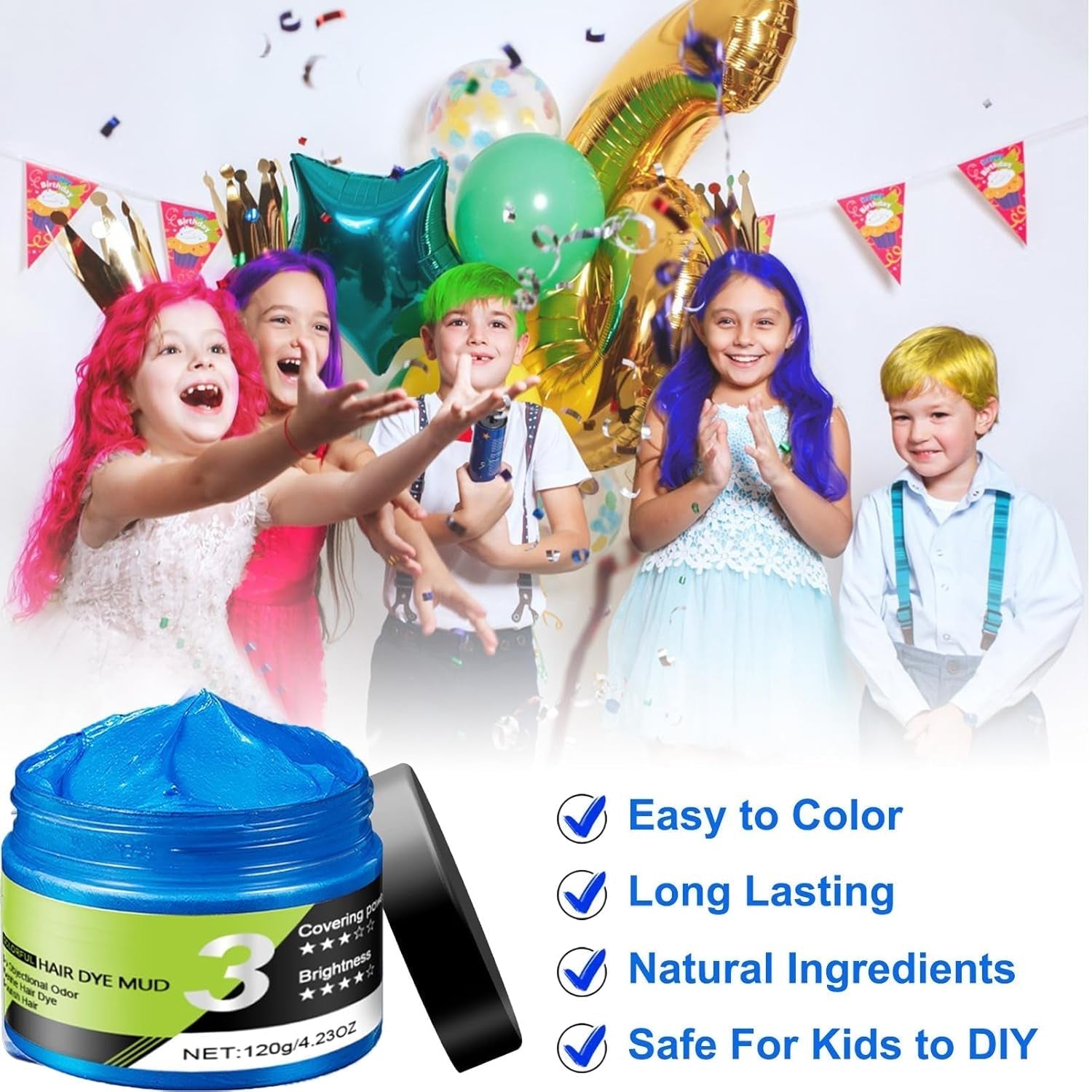 Ceară de păr albastră, culoare temporară de spray pentru păr albastru, culoare de păr albastră nebună lavabilă, vopsire instantanee a părului, culoare naturală a părului, păr de styling pentru bărbați, femei, petreceri Vopsea pentru par Naty Shop