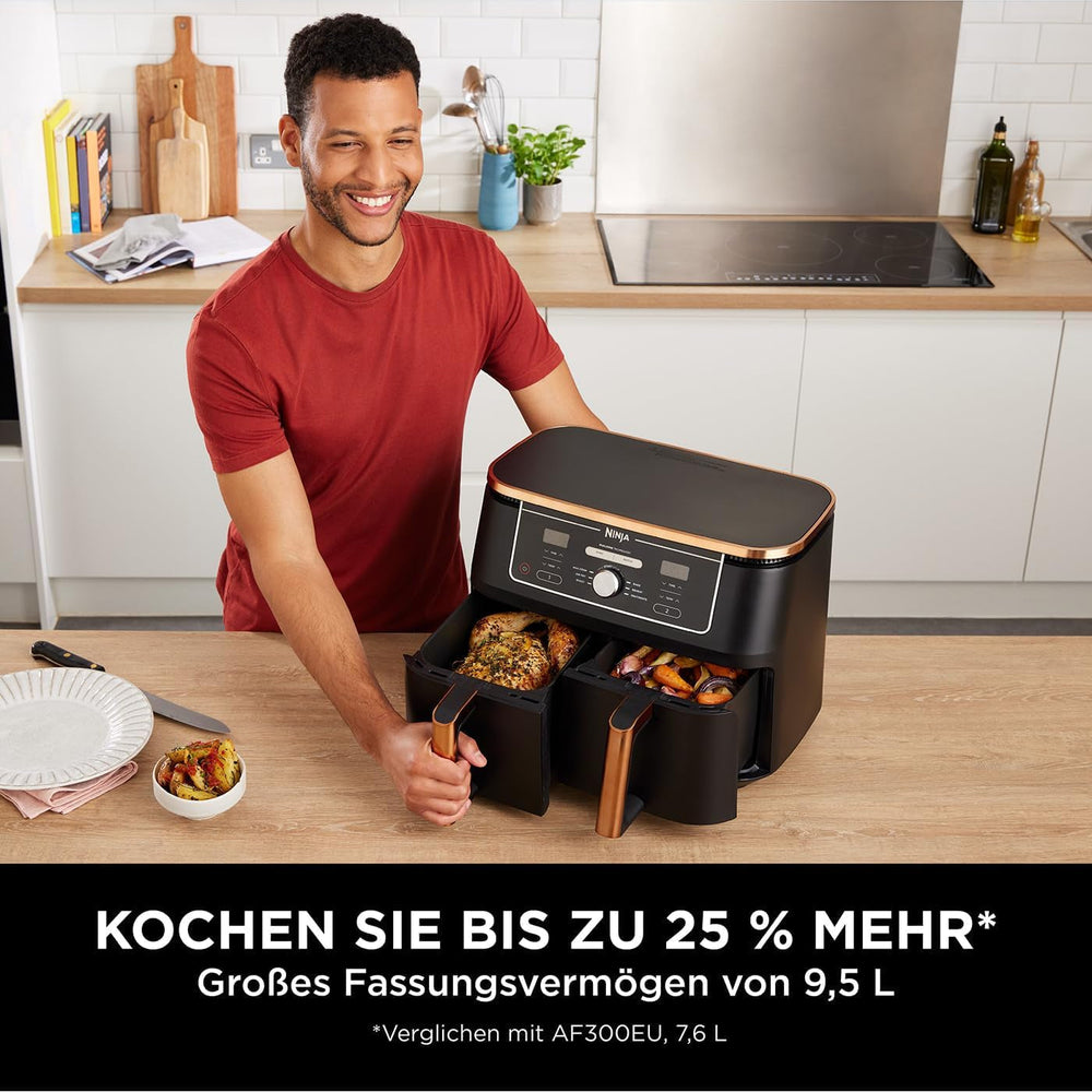 Ninja Foodi AF400EUCP MAX Zweizonen-Luftfritteuse, 9,5 l Airfryer, 2 Fächer, mit Zange, Antihaftbeschichtung, Haushaltsgeräte Naty Shop
