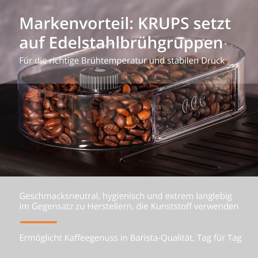 Espressor automat KRUPS Arabica Picto, design compact, utilizare ușoară, control rotativ intuitiv reglabil, spumator de lapte, funcție pentru 2 căni, espressor, negru, EA810870