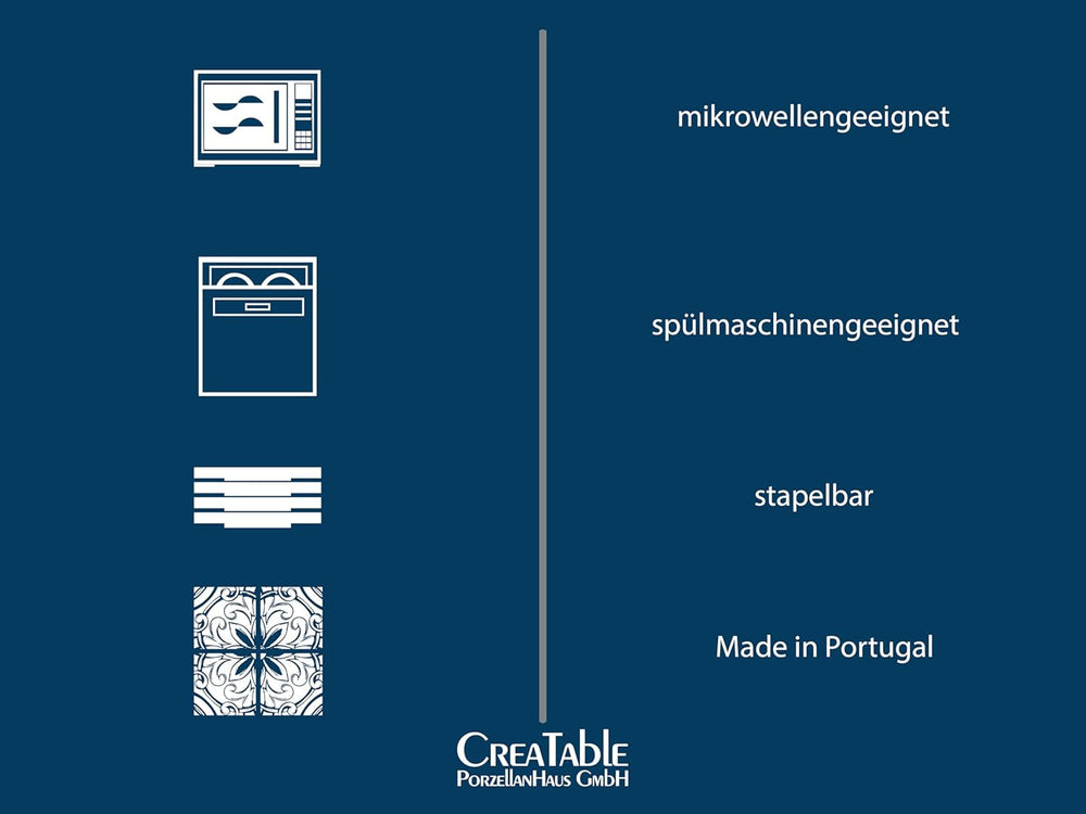 CreaTable, 20537, seria Vesuvio Black, set de veselă cu 16 piese, serviciu combinat din gresie, potrivit pentru mașina de spălat vase și cuptorul cu microunde, fabricat în Portugalia