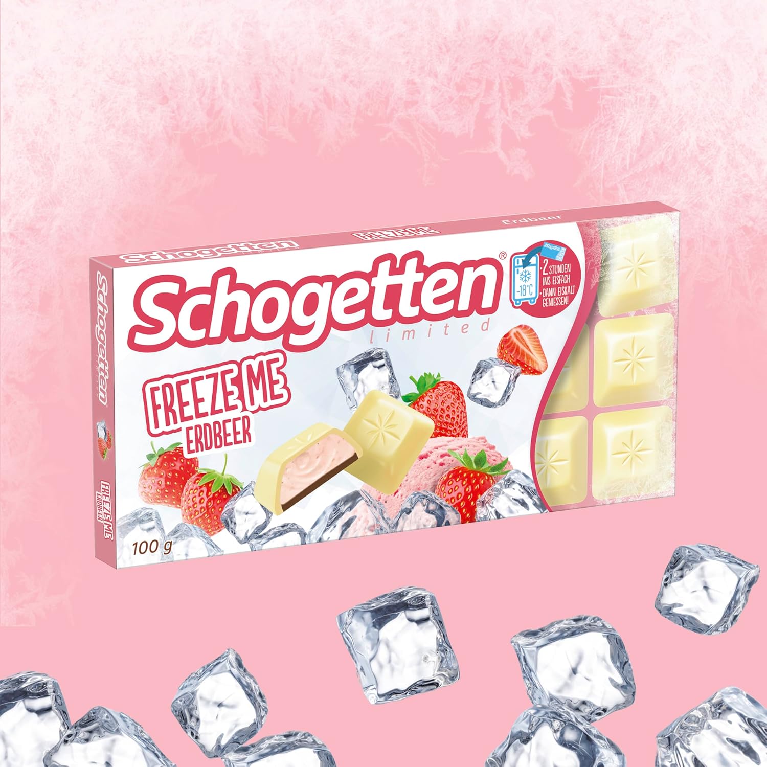 Schogetten Freeze Me Strawberry Limited Edition – Kaltes Schokoladeneis mit intensivem Erdbeergeschmack