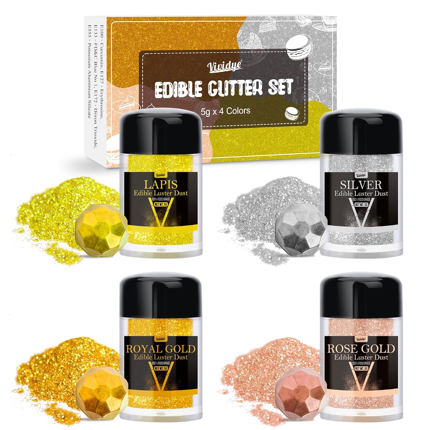 Glitter comestibil, praf, diverse culori, 30 grame Naty Shop Set 4 x 5 grame