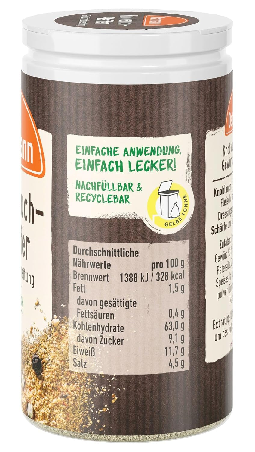 Ostmann Gewürze - Knoblauch & Pfeffer Gewürzzubereitung | Nachfüllbare & recyclebare Verpackung | 40 g in der Streudose