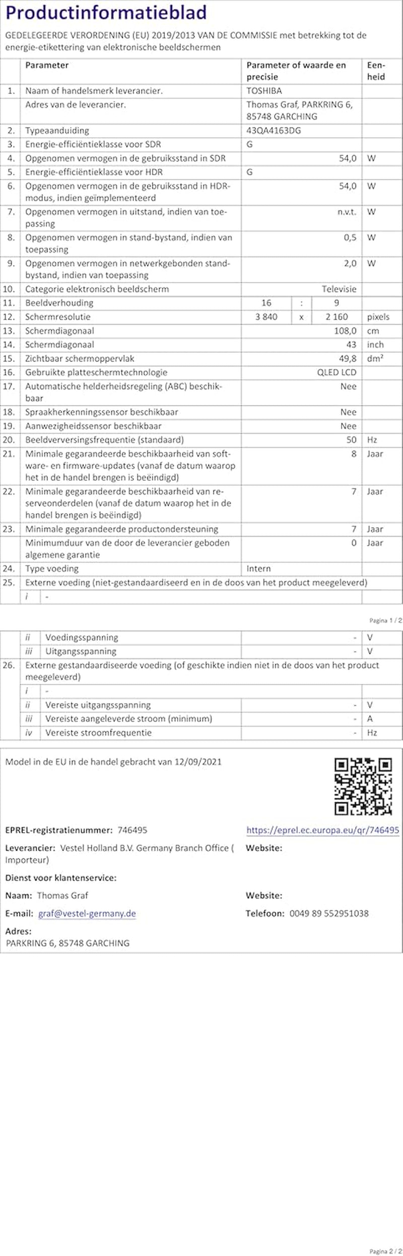 Toshiba, 43QA4163DG, 43 inch, QLED Quantum Dot Ultra HD (3840 x 2160), Asistent Google, Bluetooth, Netflix, Video, Chromecast