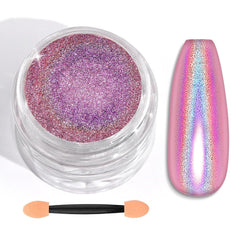 Set pudră unghii Saviland Chrome – Pudră unghii Chrome Laser roz efect oglindă Nail Art cu laser, sclipici pentru unghii manichiură pudră decorativă cu bețișoare de burete, pudră sclipici pentru unghii salon de unghii