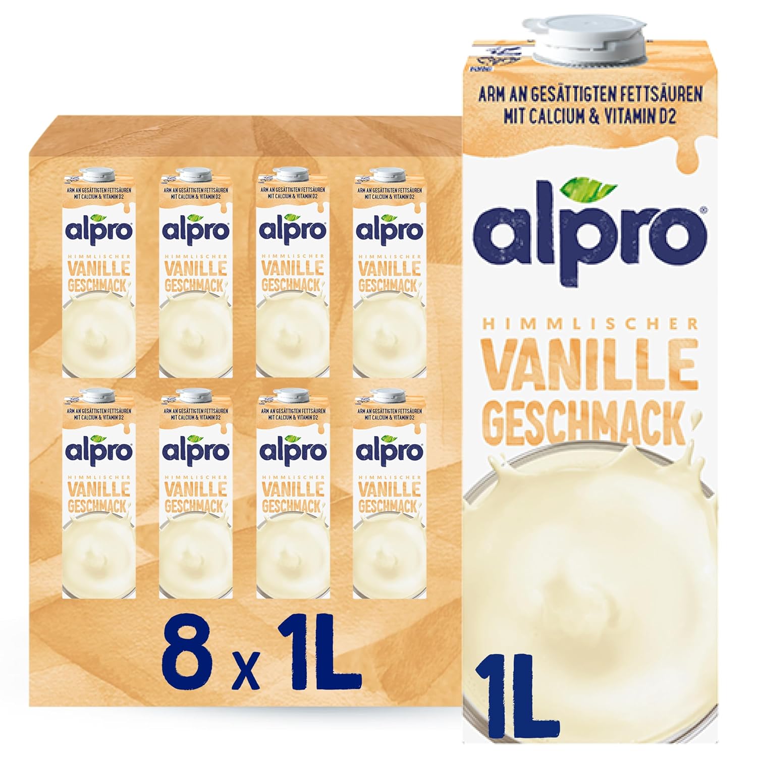 Alpro Vanille-Sojamilch 8x1L – Vegan und reich an Kalzium