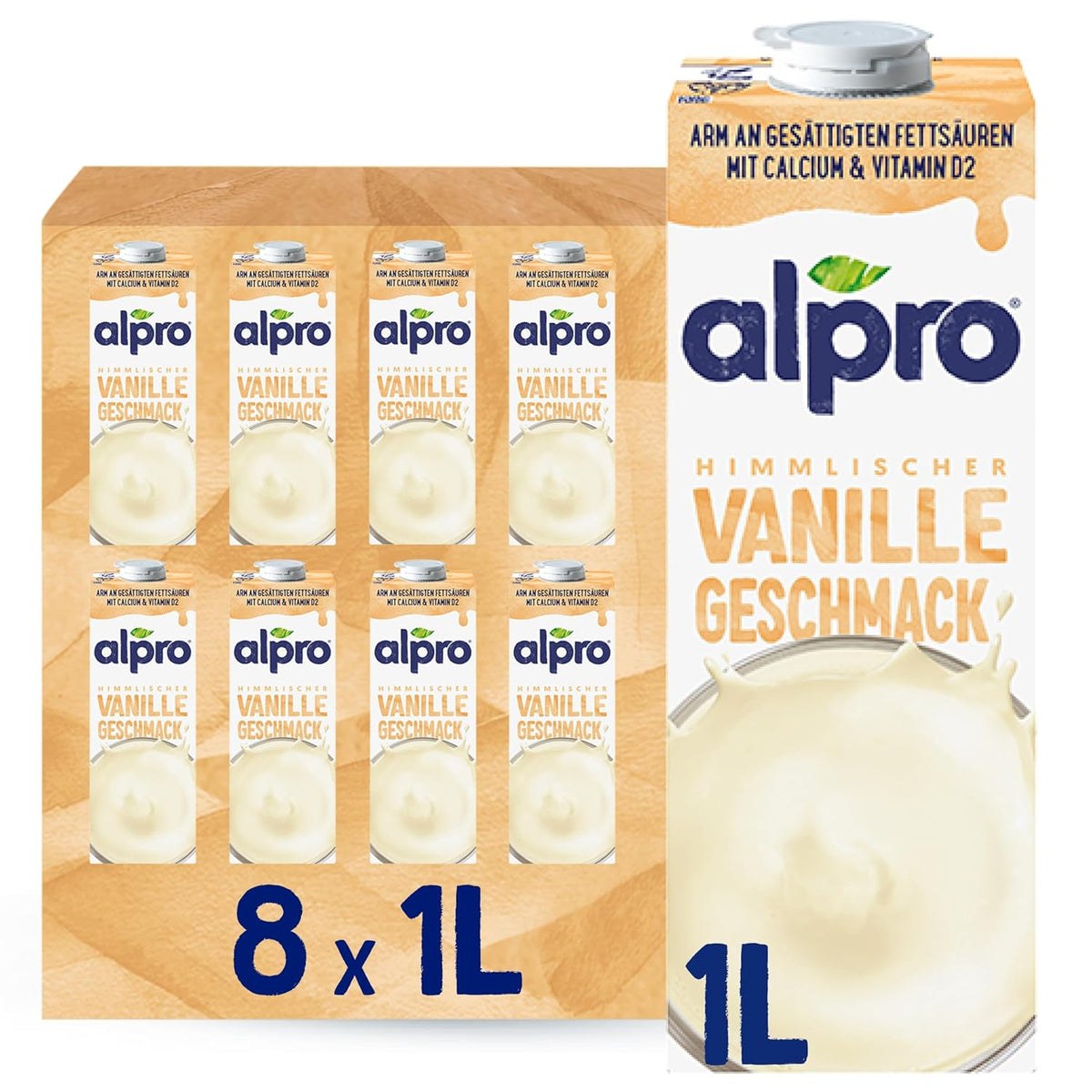 Alpro Vanille-Sojamilch 8x1L – Vegan und reich an Kalzium