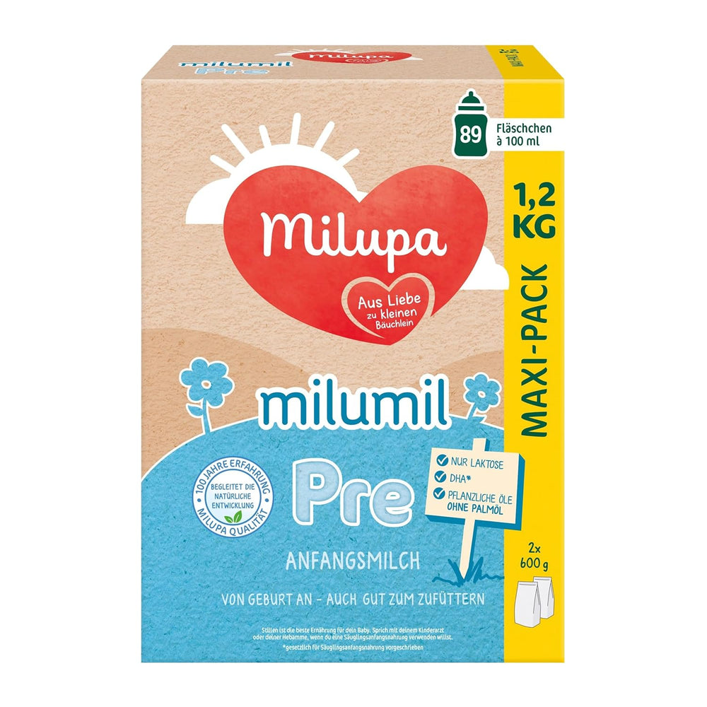 Milupa Milumil Pre, Milchpulver für Babys – Mit wichtigen Nährstoffen und ohne Palmöl – 800 g Naty Shop 1,2 Kg Milumil Pre