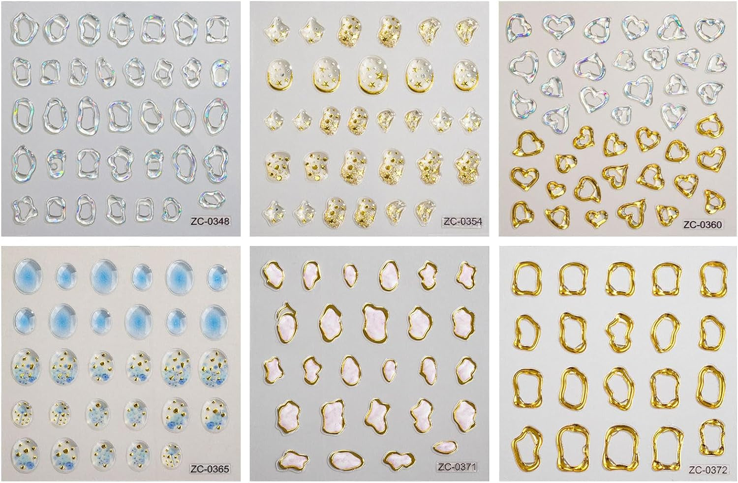 JMEOWIO 6 Blatt 3D Nagelsticker Goldene Unregelmäßige Geometrische Nail Art Sticker Selbstklebend Nagelaufkleber 5D Stereoskopisch Dekoration Nageldesign Zubehör