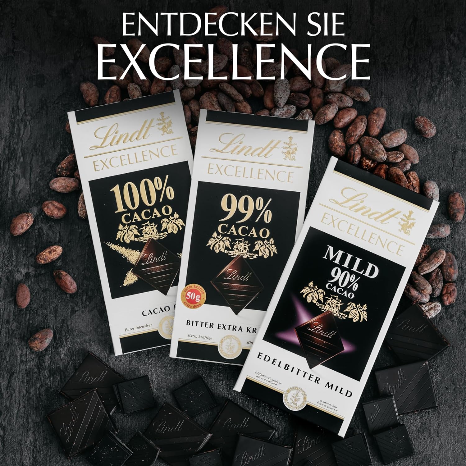 Lindt EXCELLENCE 99 % dunkle Schokoladentafel – Intensiver Kakaogeschmack 50 g Vegan Premium
