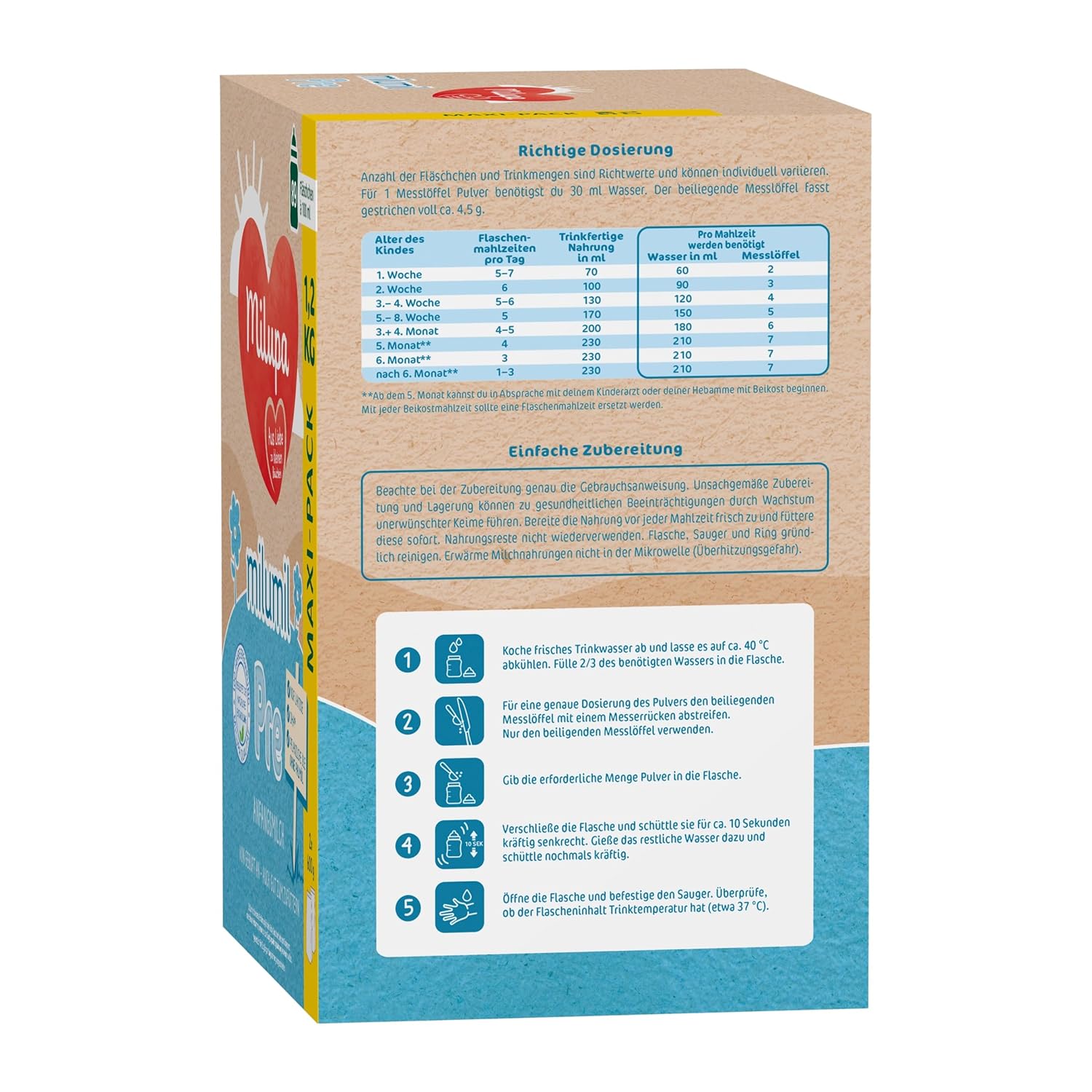 Milupa Milumil Pre, Milchpulver für Babys – Mit wichtigen Nährstoffen und ohne Palmöl – 800 g Naty Shop