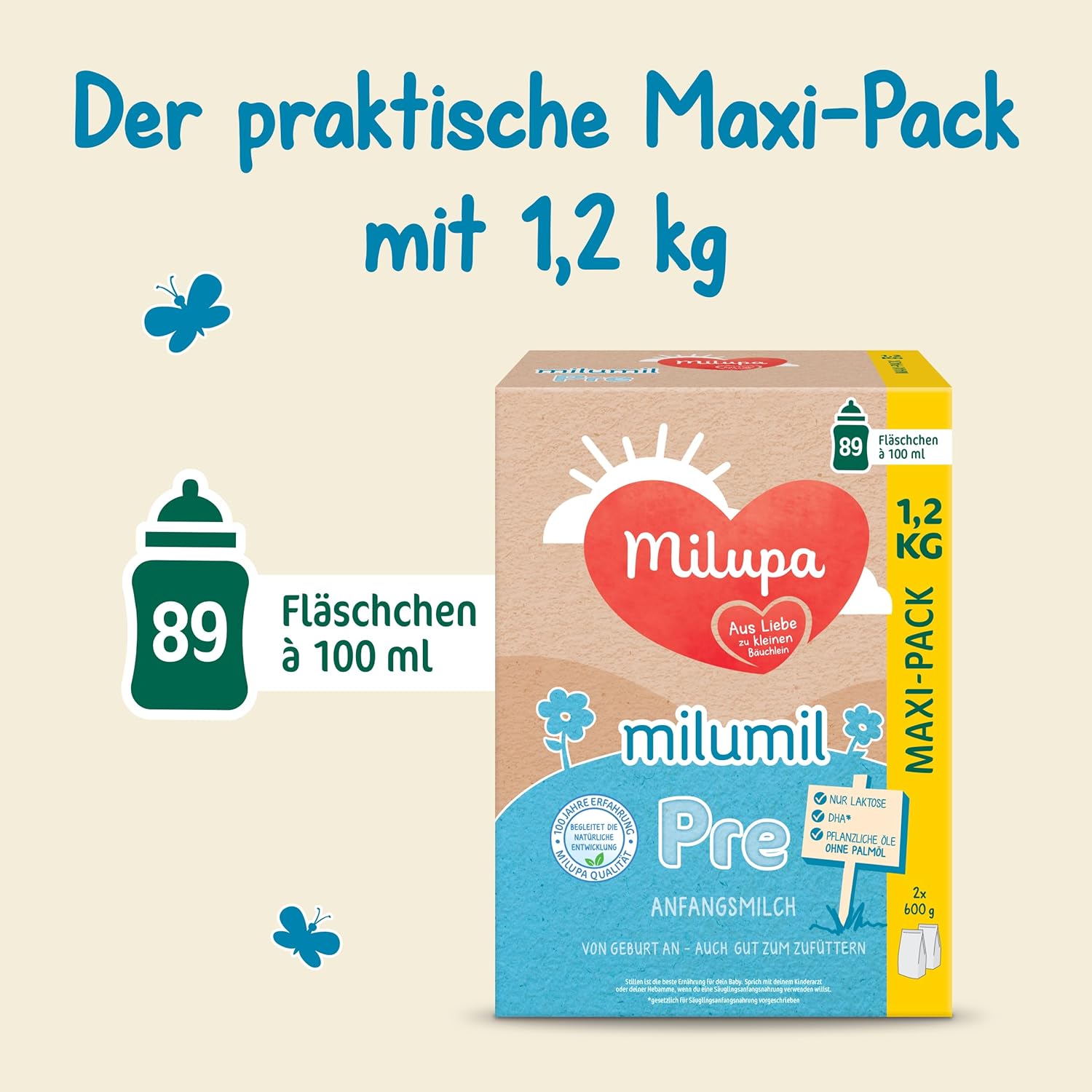 Milupa Milumil Pre, Milchpulver für Babys – Mit wichtigen Nährstoffen und ohne Palmöl – 800 g Naty Shop