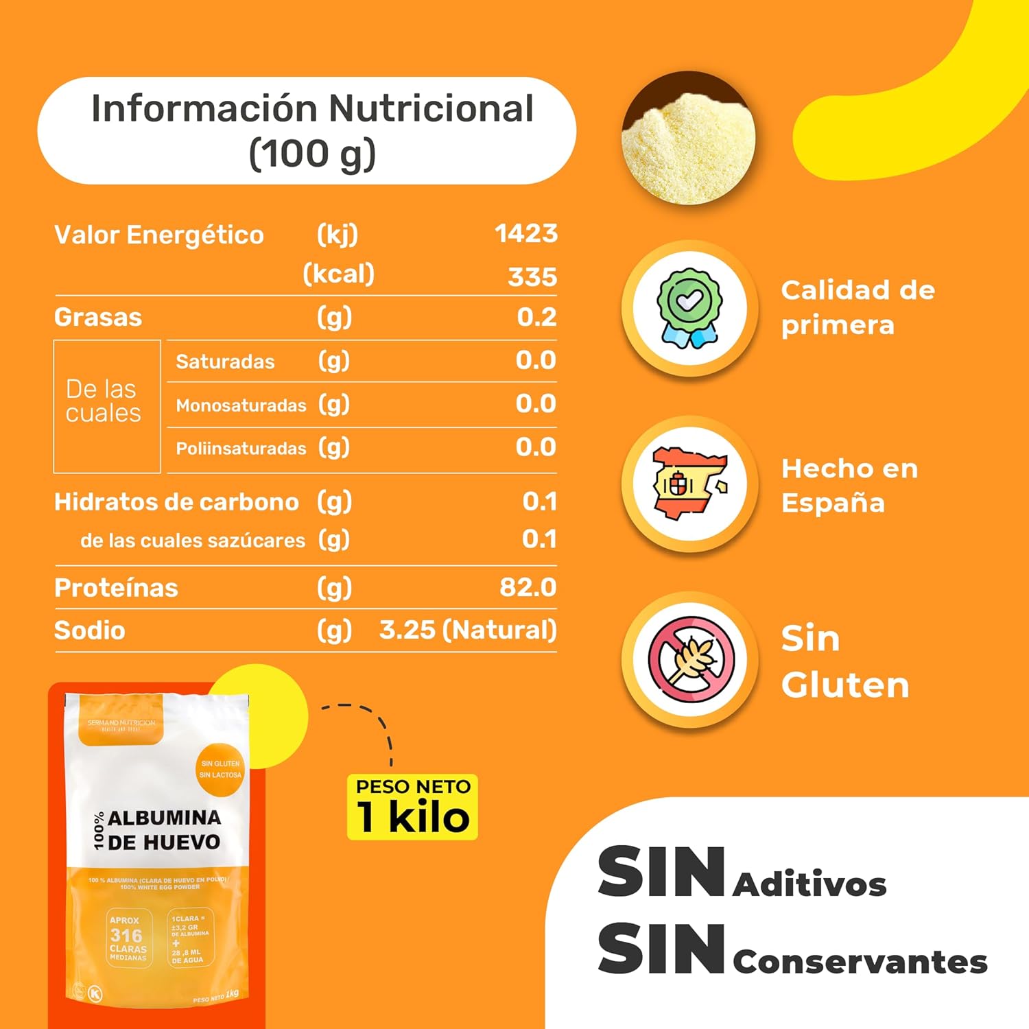 Sermand Nutrition Eialbumin, 100 % Pulver, glutenfrei, laktosefrei