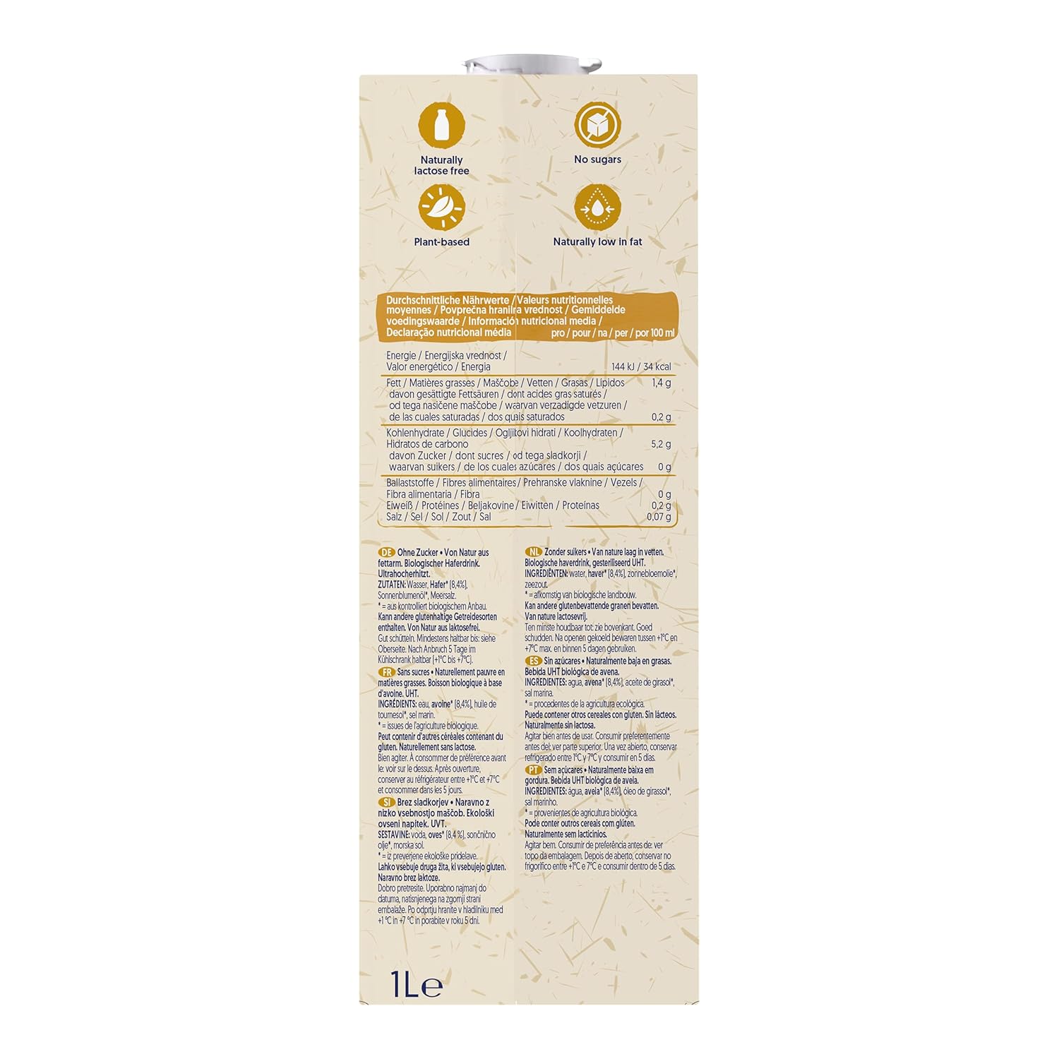 Alpro Bio Haferdrink ohne Zucker – Pflanzendrink mit Hafer