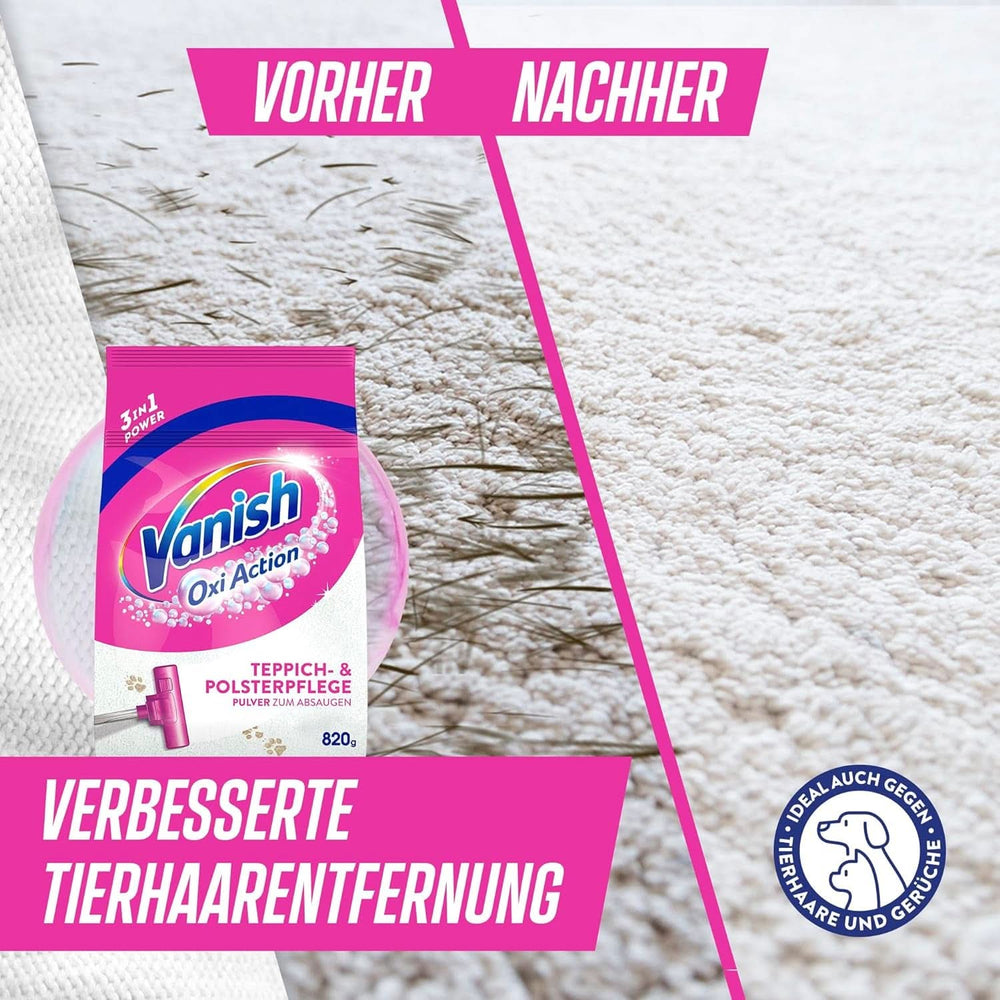 Vanish Oxi Action Teppich- und Polsterreinigungspulver – 1 x 820 g – reinigt große Flächen von Teppichen und Polstern von Schmutz, Geruch und Staub. Waschmittel Naty Shop