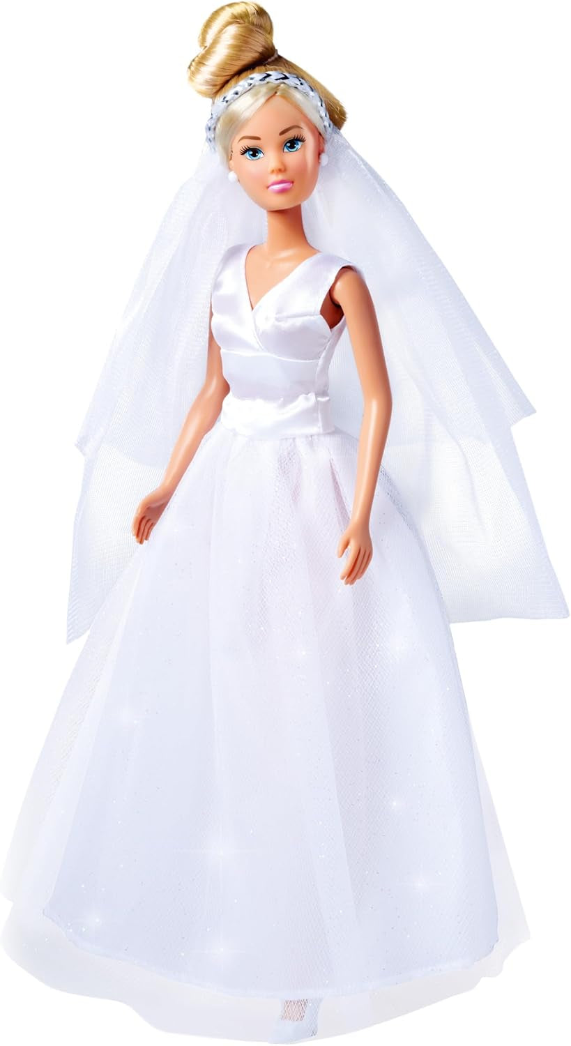 Simba 105733414 - Rochie de mireasă Steffi Love, asortată în 2 modele, este furnizat un singur articol, păpușă într-o rochie de mireasă frumoasă, 29 cm, vârste 3+