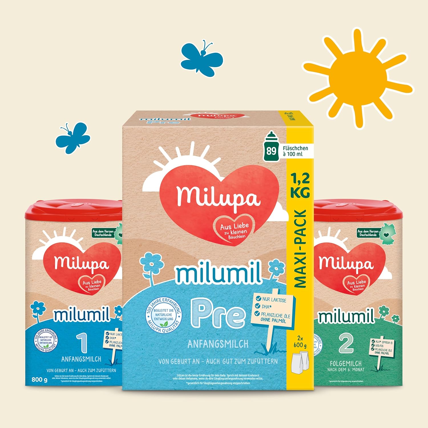 Milupa Milumil Pre, Milchpulver für Babys – Mit wichtigen Nährstoffen und ohne Palmöl – 800 g Naty Shop