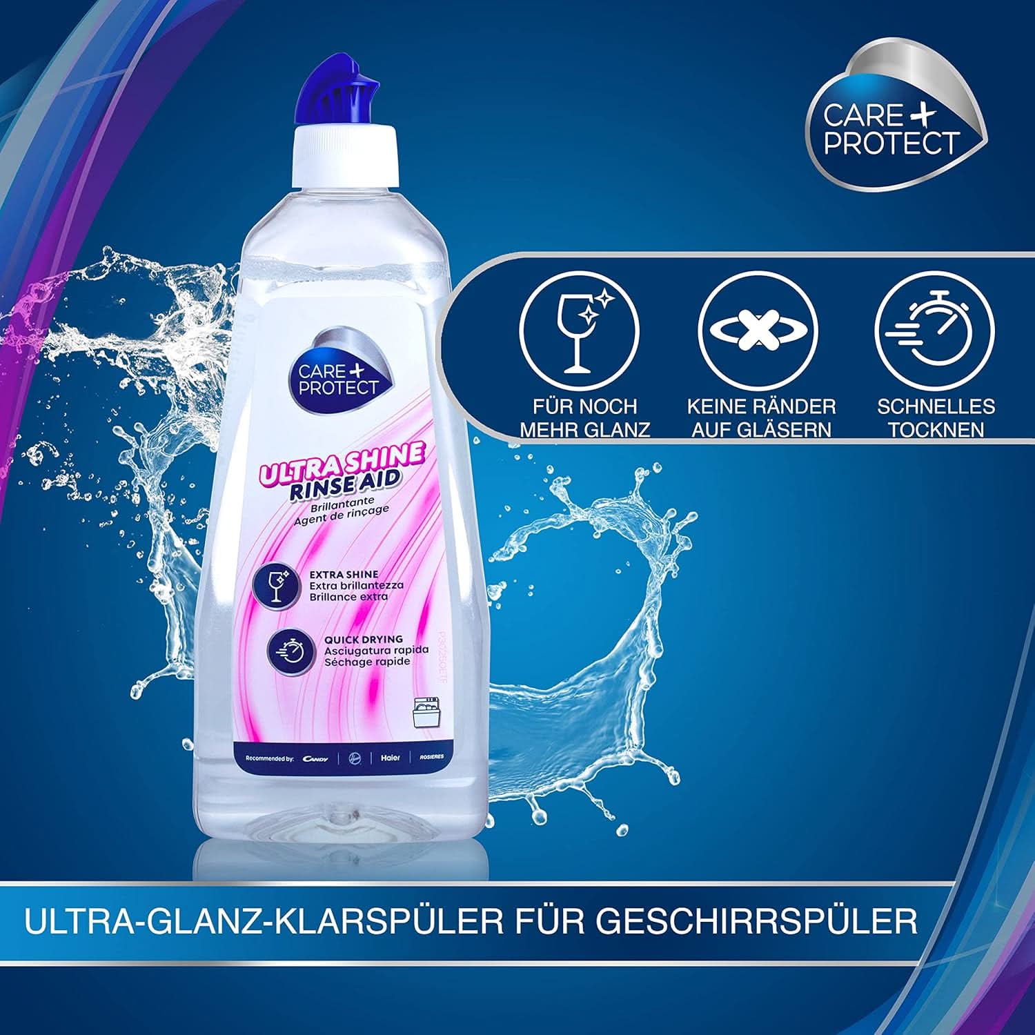 CARE + PROTECT- Extra Shine Universal Rinse Aid pentru mașini de spălat vase / Pentru toate mașinile de spălat vase / Uscare rapidă / 500 ml Detergenti Bucatarie Naty Shop