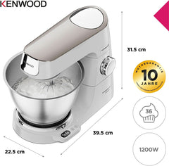 Kenwood Titanium Chef Baker KVC65.001WH, Küchenmaschine Mit Integrierter Waage, 1200 Watt, Inkl. 3-teiliges Patisserie-Set, Spatel & Spritzschutz, Weiß Mutter und Kind Naty Shop